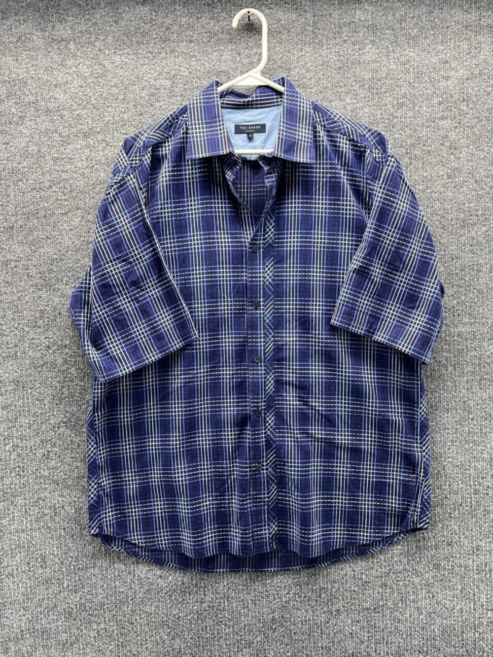 Ted Baker Shirt Men 2XL Blue Plaid Short Sleeve Button Up Cotton Woven Casual 6
